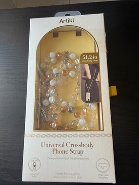 Universal Crossbody Phone Strap - Pearl & Amber Beaded